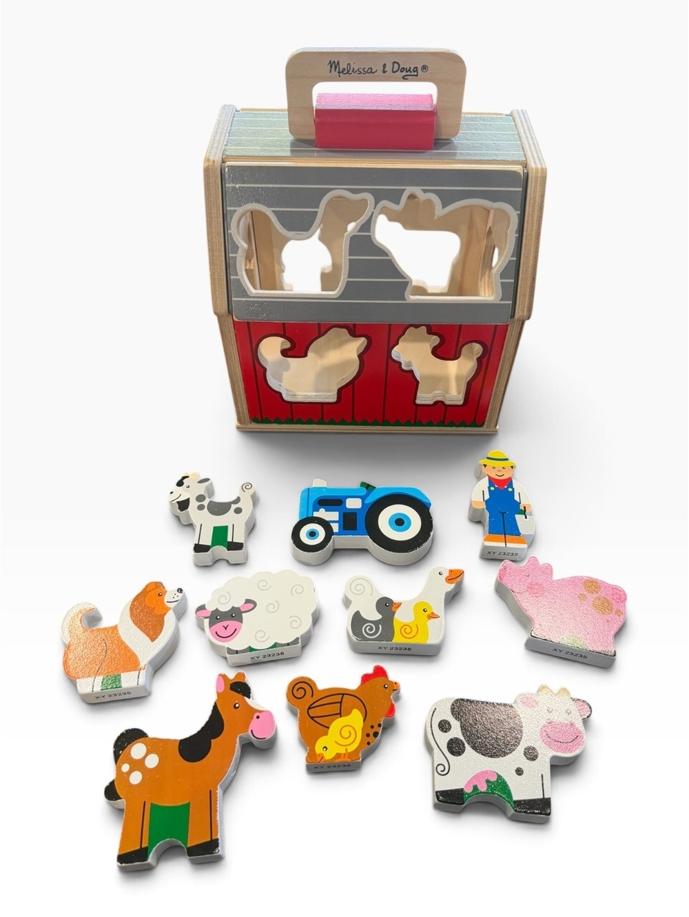 Melissa & Doug Wooden Farm Animal Shape Sorter Toy with 10 Colorful Pieces